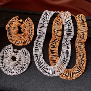 Neo-Chinese Style Vintage Pleated Lace Jewelry Set Copper Gold Silver Necklace And Magnetic Bracelet For Elegant Women
