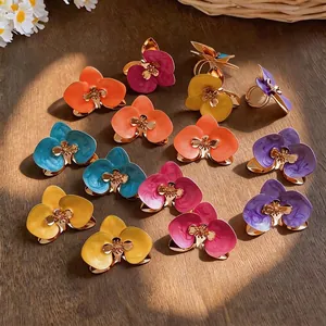 Vintage-Emaille-Ohrstecker in Orchideenform für Damen in verschiedenen bunten Farben