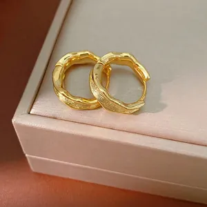 18K gold plated hoop earrings with elegant textured crumpled design for women