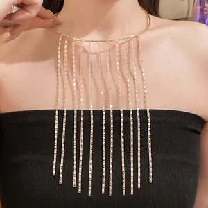 Elegant gold waterfall chain tassel choker necklace for a sophisticated, trendy look
