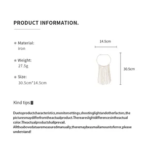 Product specification sheet for metallic fringe necklace with dimensions