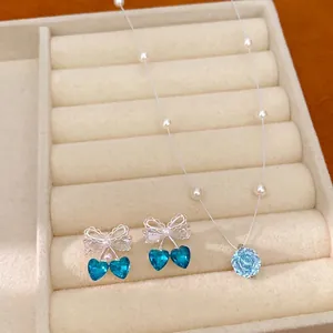 Light Luxury Round Flower Artificial Pearl Zirconia Necklace Earrings For Women Aesthetic Clavicle Chain Jewelry Collection