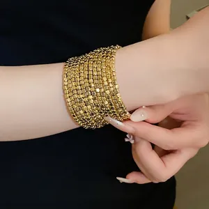 Retro Minimalist Multi Layer Winding Bracelet Gold Plated Copper Square Round Beads Fashion Luxury Jewelry For Women