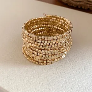 Elegant multi-layer gold-plated square bead spiral bracelet for women's fashion