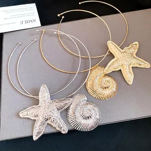 Elegant Bohemian starfish and seashell choker necklace set in gold and silver finish