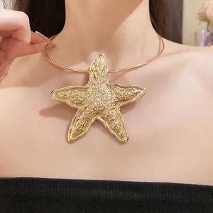 Oversized gold starfish pendant choker necklace with bohemian design for women jewelry