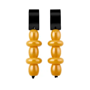 Vintage yellow and black resin drop earrings for women with chic geometric beaded design