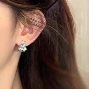 Vibrant dopamine-colored square zircon ear buckle earrings for a stylish trendy look.