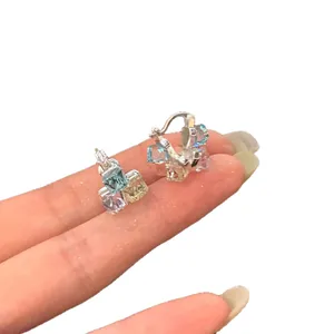Fashionable colorful cubic zirconia sugar cube geometric hoop earrings for women