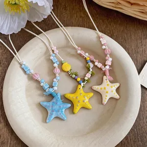 Collane con stelle marine in ceramica fatte a mano con perline, stile vacanza al mare