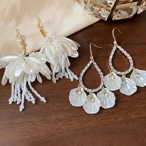 French Elegant Flower Tassel Earrings With 925 Sterling Silver Earring Post Luxurious Rhinestone Artificial Pearl Dangle Earrings For Women Fashion Jewelry