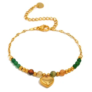 Elegant 18K gold plated stainless steel bracelet with colorful beads and heart charm
