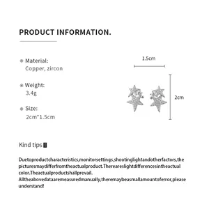 Detailed product info for silver star ear clips with zircon inlay and dimensions.