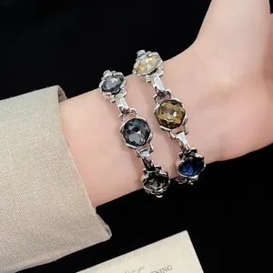 Elegant vintage adjustable zircon bracelets with faceted geometric stones for women