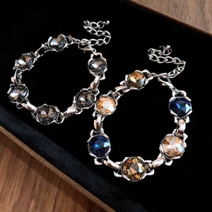 Detailed macro view of vintage zircon rhombus bracelets with multi-color faceted stones