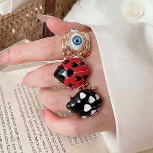 Niche Design Alloy Enamel Ladybug Evil Eye Open Ring For Women Cute Heart Pattern Adjustable Insect Finger Ring Fashion Jewelry