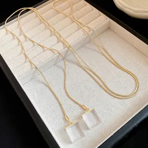 Vintage gold snake chain necklace with elegant square resin pendants for women