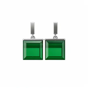 Vintage style square green resin drop earrings with silver finish for a luxury look