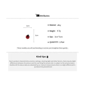 Detailed view of red ladybug open ring with size 3cm by 3cm and material specifications