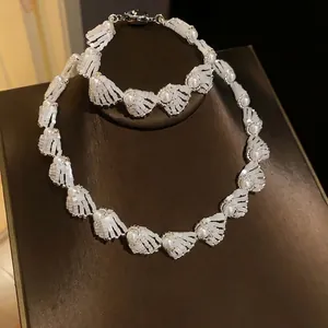 Elegant Artificial Pearl Shell Jewelry Set For Women Handmade Scallop Fan Design Choker Necklace And Bracelet Fashion Jewelry