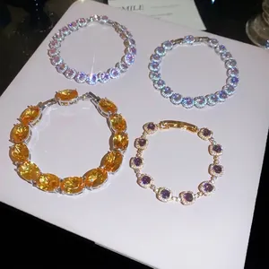 Elegant 18k gold plated cubic zirconia bracelets in various colors and styles.