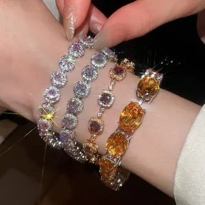 Luxury 18k gold plated zircon bracelets set for women with sparkling stones.