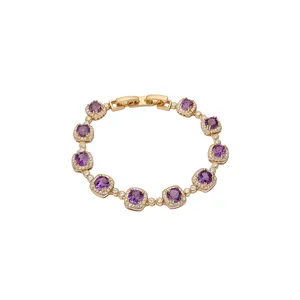 Elegant 18k gold plated bracelet with purple zircons and sparkling crystals for women