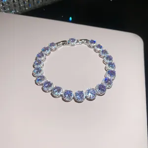 Detailed macro shot of sparkling zircon tennis bracelet with high-shine finish