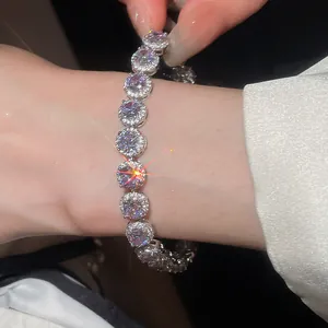 Close-up detail of sparkling round-cut cubic zirconia tennis bracelet for women