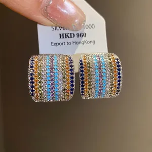 Elegant vintage colorful zirconia square stud earrings featuring vibrant micro-pave stones