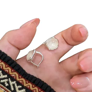 Elegant irregular square glass hoop earrings with a minimalist silver finish