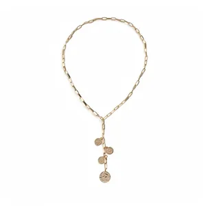 Elegant vintage gold chain necklace featuring multiple circular portrait coin pendants