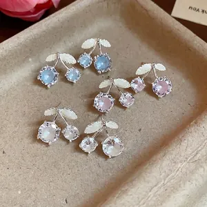 Set of elegant cherry-shaped stud earrings with sparkling cubic zirconia stones