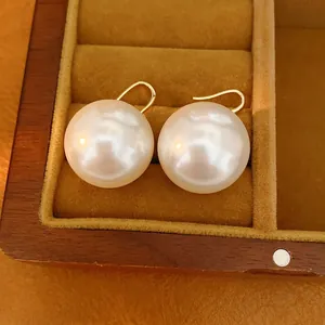 Modern 18K Gold Plated Large Artificial Pearl Drop Earrings For Women With Silver Earring Post Elegant Dangle Earrings Jewelry