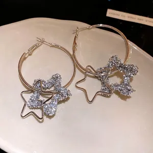 Premium silver hoop earrings featuring sparkling resin star pendants for women's fashion