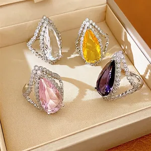 Luxury pear cut zircon rings in multiple colors with adjustable open band