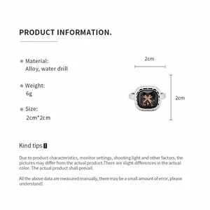 Detailed view of minimalist square alloy ring with water drill and size specifications
