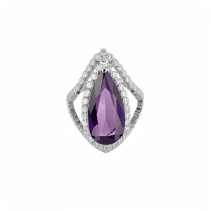 Luxury palace style open ring featuring a large purple teardrop zircon and pavé crystals
