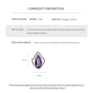 Size and material details of the vintage teardrop zircon open ring in silver finish.