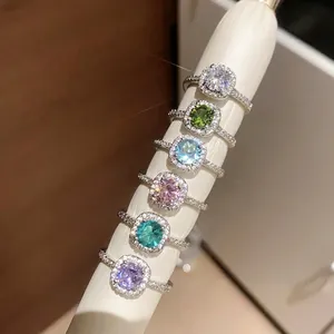 Luxury Copper Zirconia Round Halo Adjustable Open Ring For Women Minimalist Candy Color Fashion Jewelry Finger Ring Gift