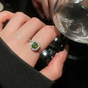 Luxury candy-colored green zircon round adjustable ring for women fashion jewelry