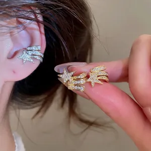 Korean Style Copper Zirconia Star Ear Bone Clip Gold Silver Plated Dainty Starry Non Pierced Clip On Earrings For Women Jewelry