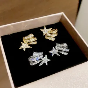 Elegant zircon star ear cuffs in gold and silver, non-pierced jewelry gift set