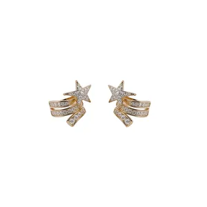 Exquisite gold-plated star ear cuffs with sparkling multi-layer zircon inlay
