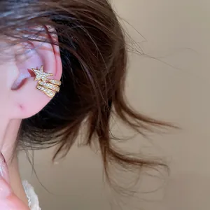 Minimalist gold zircon star ear cuff clip for non-pierced ears, elegant jewelry detail