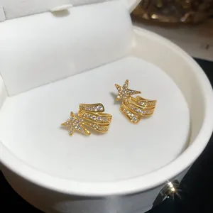 Elegant zircon shooting star ear clips for non-pierced ears, stylish Korean gold jewelry