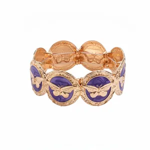 Elegant vintage purple enamel butterfly elastic bracelet with rose gold plated finish