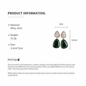 Technical specifications for vintage resin drop earrings with size and weight info
