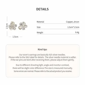 Detailed product view of flower stud earrings with dimensions, weight and materials