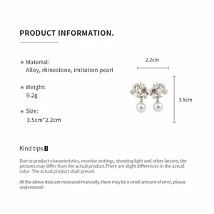 Detailed specifications and dimensions for rhinestone pearl flower earrings.